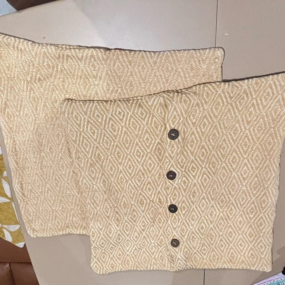 Set of 3 West Elm Gold and Cream Textured Pillows